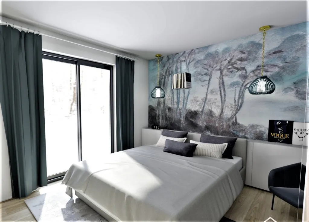 Chambre Parentale - Papier Peint Panoramique Bleu "Les Landes"